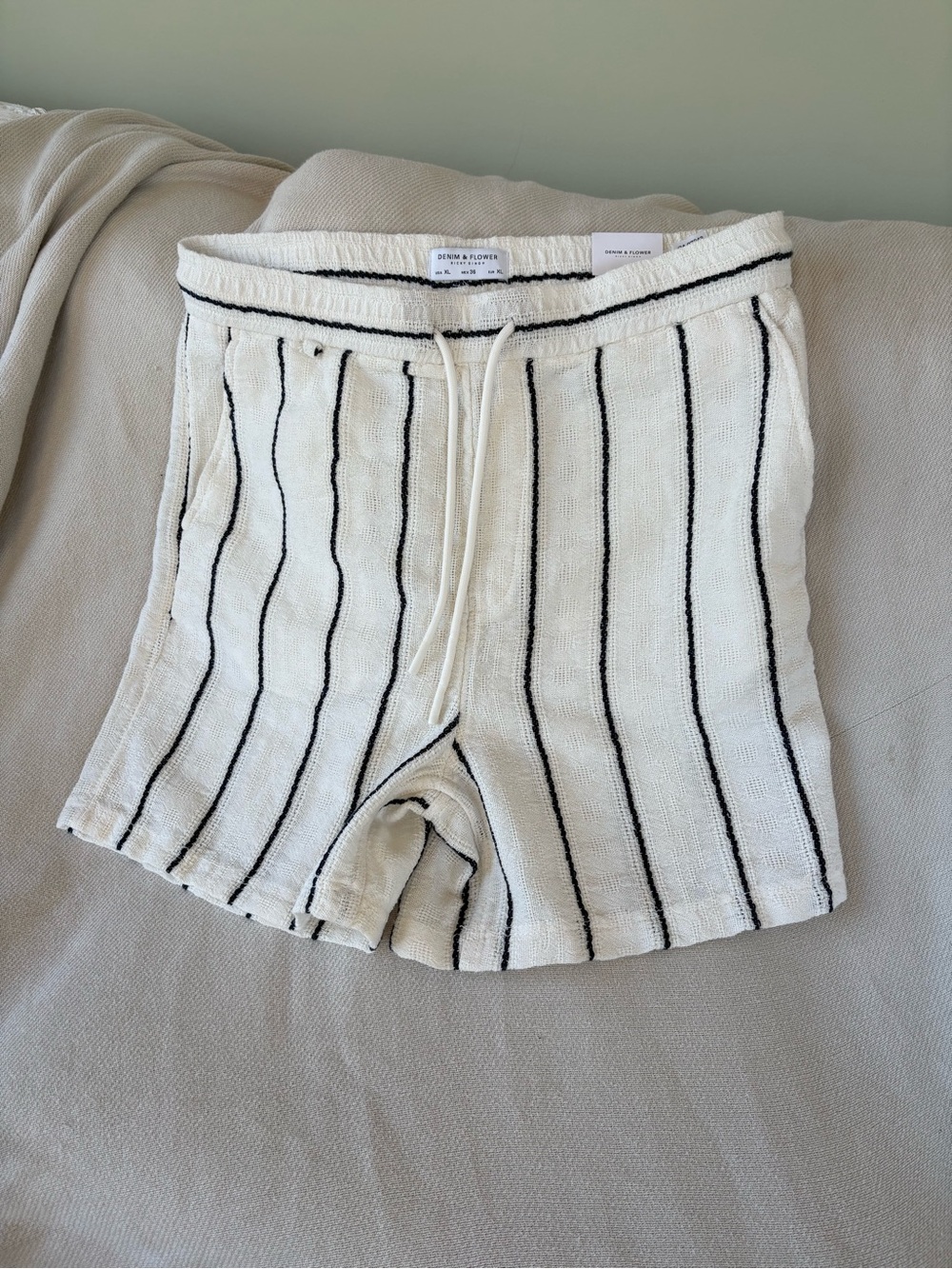 Denim & Flower white Shorts with Navy Stripes